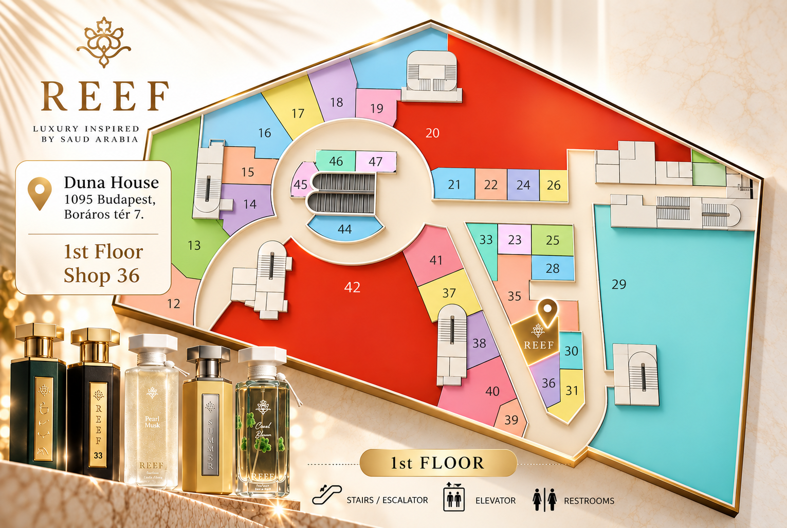 We’re also delighted to welcome you in person! Visit our store at Duna House, where you can discover the fascinating world of REEF perfumes in person. 📍 1095 Budapest, Boráros tér 7. Duna House, 1st Floor, Shop 36 Discover the unique fragrances of REEF and find the scent that truly suits you. We look forward to welcoming you! Opening Hours Tuesday–Friday: 12:00–18:00 Saturday: 10:00–14:00 Sunday–Monday: Closed